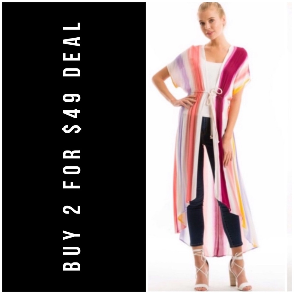 ☀️LAST3️⃣//BLUSH PINK STRIPED KIMONO - Picture 1 of 7